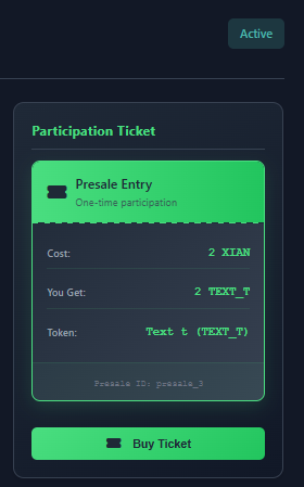 Participation Interface showing the fixed participation cost and calculated token allocation